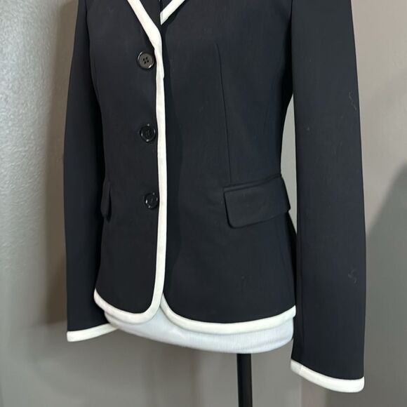 Talbots Black Blazer Jacket Cream Contrast Trim petites - Picture 3 of 10